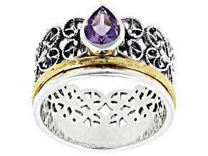 Amethyst Two Tone Sterling Silver & 14K Gold Over Silver Ring, 0.65ct
