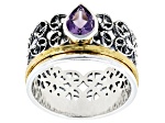 Amethyst Two Tone Sterling Silver & 14K Gold Over Silver Ring, 0.65ct
