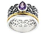 Amethyst Two Tone Sterling Silver & 14K Gold Over Silver Ring, 0.65ct