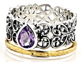 Amethyst Two Tone Sterling Silver & 14K Gold Over Silver Ring, 0.65ct