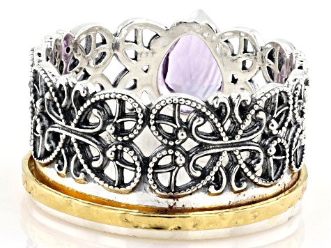 Amethyst Two Tone Sterling Silver & 14K Gold Over Silver Ring, 0.65ct