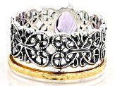 Amethyst Two Tone Sterling Silver & 14K Gold Over Silver Ring, 0.65ct