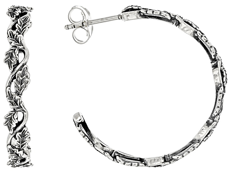 Sterling Silver Leaf Design Hoop Earrings - SPZ186 | JTV Sterling Silver Leaf Design Hoop Earrings - SPZ186 | JTV