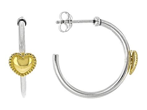 Two Tone Sterling Silver & 14K Gold Over Silver Heart Earrings