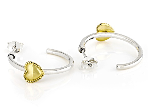Two Tone Sterling Silver & 14K Gold Over Silver Heart Earrings