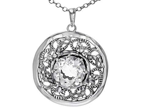 White Topaz Sterling Silver Lace Pendant With 18-Inch Chain 5.30ct