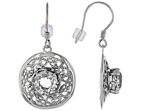 White Topaz Sterling Silver Lace Design Earrings 5.00ct