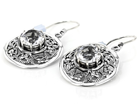 White Topaz Sterling Silver Lace Design Earrings 5.00ct