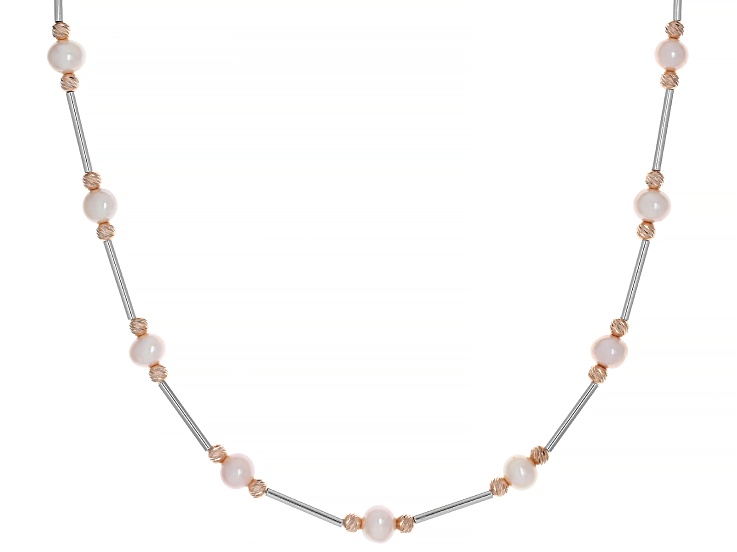 Cultured Freshwater Pearl Sterling Silver & 14K Rose Gold Over Sterling Silver Two-Tone Necklace