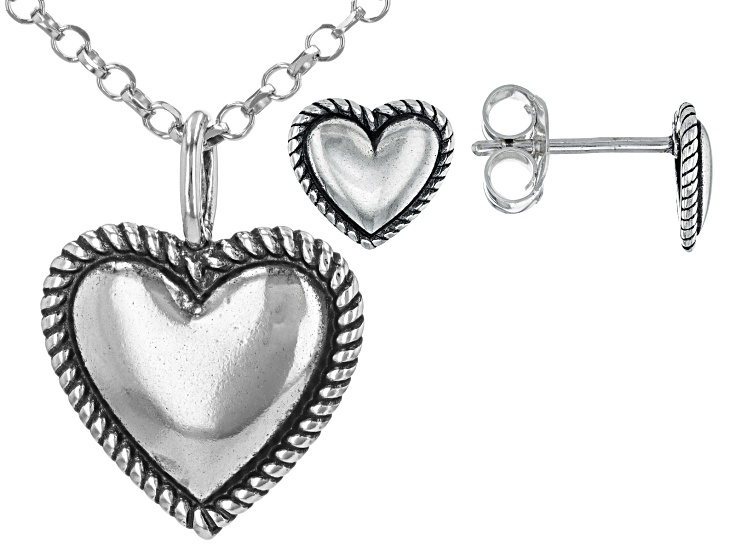 Sterling Silver Heart Pendant With Chain & Earring Set