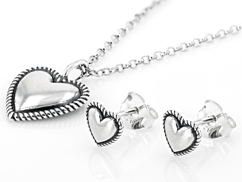 Sterling Silver Heart Pendant With Chain & Earring Set