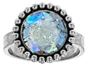 Roman Glass Sterling Silver Ring 10mm
