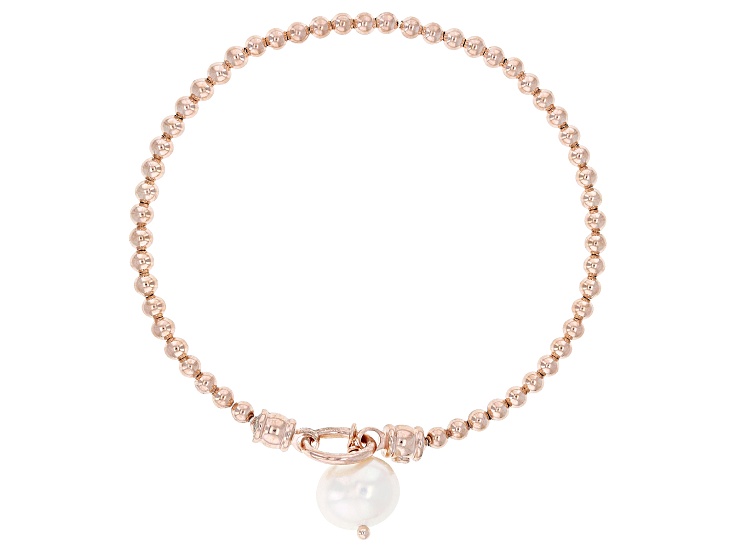 Gold Over Sterling Silver Freshwater Pearl and Garnet Adjustable Bracelet - Clover main image 1