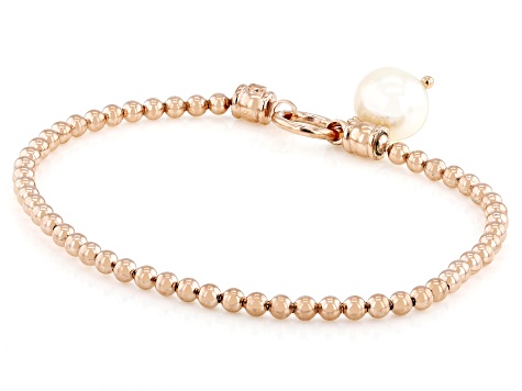 Gold Over Sterling Silver Freshwater Pearl and Garnet Adjustable Bracelet - Clover