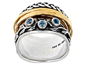 Swiss Blue Topaz Two Tone Sterling Silver & 14K Yellow Gold Over Silver Spinner Ring 1.00ctw