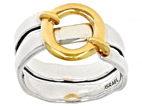Two Tone Sterling Silver & 14K Gold Over Silver Circle Ring