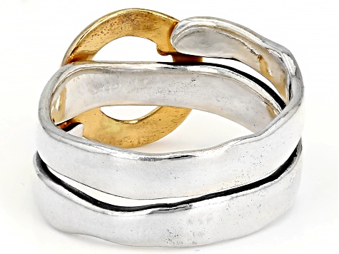 vebet / twin gold and silver ring 9号 Two Tone Sterling Silver & 14K Gold Over Silver Circle Ring