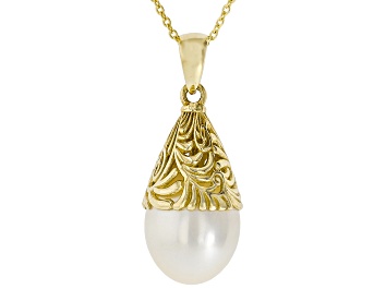 Picture of 8.5-9mm Cultured Freshwater Pearl 14K Yellow Gold Pendant With Chain