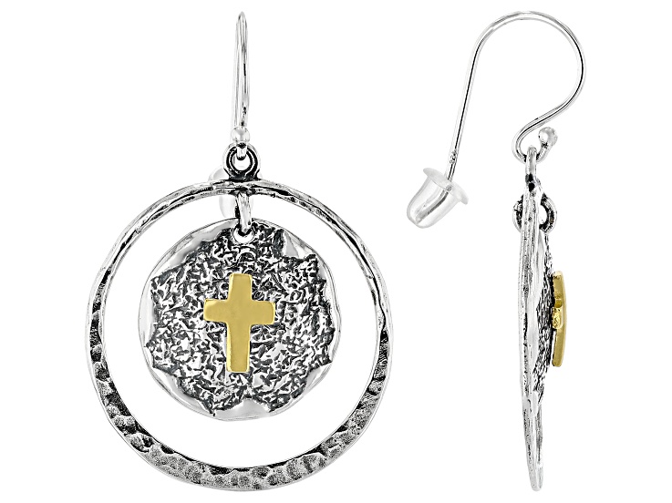 Sterling Silver With Two Tone 14K Gold Over Silver Cross