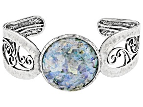 Roman Glass Sterling Silver Scroll Detail Cuff Bracelet