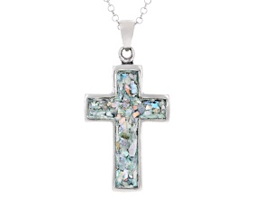 Roman Glass Sterling Silver Cross Pendant With 18" Cable Chain