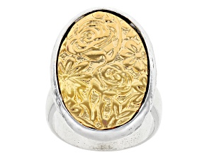 Sterling Silver & 14K Yellow Gold Over Sterling Silver Rose Garden Design Ring