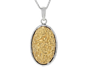 Sterling Silver & 14K Gold Over Sterling Silver Rose Garden Design Pendant With 18" Box Chain