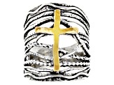 Sterling Silver & 14K Yellow Gold Over Sterling Silver Statement Cross Ring