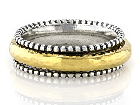 Two Tone Sterling Silver & 14K Gold Over Sterling Silver Spinner Ring