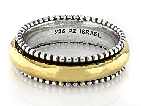 Two Tone Sterling Silver & 14K Gold Over Sterling Silver Spinner Ring