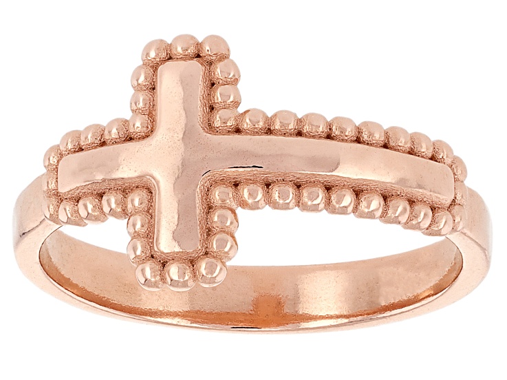 14K Rose Gold Over Sterling Silver Cross Ring