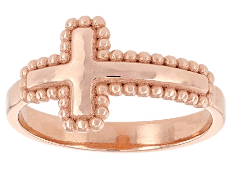 14K Rose Gold Over Sterling Silver Cross Ring