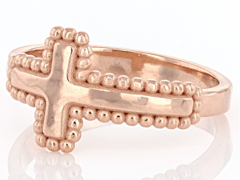 14K Rose Gold Over Sterling Silver Cross Ring