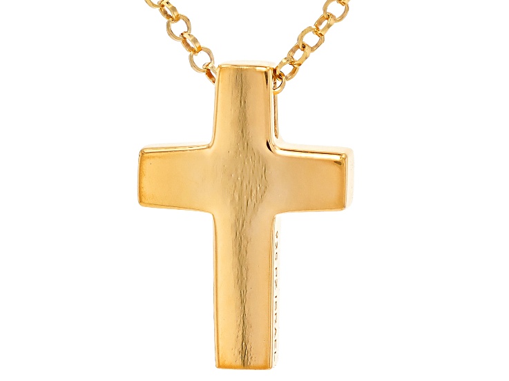 14K Gold Over Sterling Silver Cross Pendant With 18" Rolo Chain