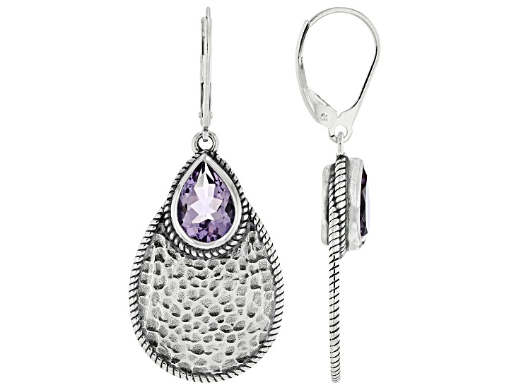 Amyワイン　W 36 Amethyst Sterling Silver Textured Earrings 3.40ctw - SPZ251