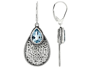 Sky Blue Topaz Sterling Silver Textured Earrings 4.50ctw