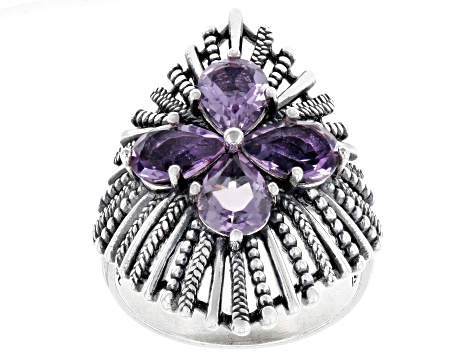 Rose De France Amethyst Sterling Silver Sunburst Ring 3.00ctw