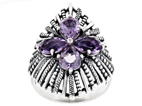 Rose De France Amethyst Sterling Silver Sunburst Ring 3.00ctw