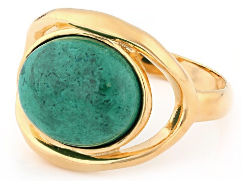 Eilat Stone 14K Yellow Gold Over Sterling Silver Solitaire Ring 12x10mm