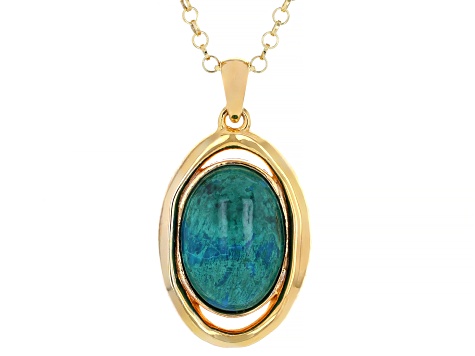 Eilat Stone 14K Yellow Gold Over Sterling Silver Pendant With 18" Rolo Chain 14x10mm