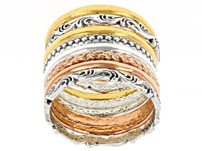 Sterling Silver, 14K Gold Over Silver, Rose Gold Over Silver 8 Piece Stacked Textured Rings