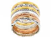 Sterling Silver, 14K Gold Over Silver, Rose Gold Over Silver 8 Piece Stacked Textured Rings