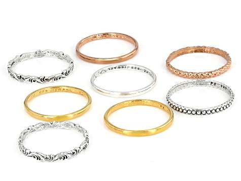 Sterling Silver, 14K Gold Over Silver, Rose Gold Over Silver 8 Piece Stacked Textured Rings