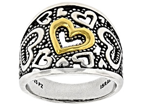 Two Tone Sterling Silver & 14K Gold Over Silver Heart Ring