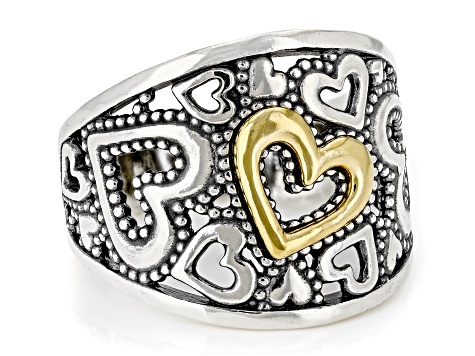 Two Tone Sterling Silver & 14K Gold Over Silver Heart Ring