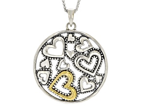 Two Tone Sterling Silver & 14K Gold Over Silver Heart Pendant With 18" Box Chain