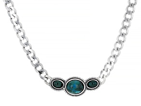 Eilat 3-Stone Sterling Silver Link Chain Necklace, 10x8mm, 6x4mm