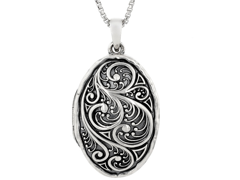 2nd Anniversary Sterling Silver Locket Pendant & 18″ Box Chain With Verse Inscription