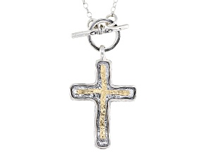 Sterling Silver & 14K Yellow Gold Over Sterling Silver Cross Toggle Necklace