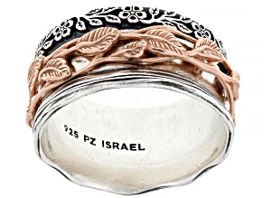 Two-Tone Sterling Silver & 14K Rose Gold Over Silver Leaf Spinner Ring